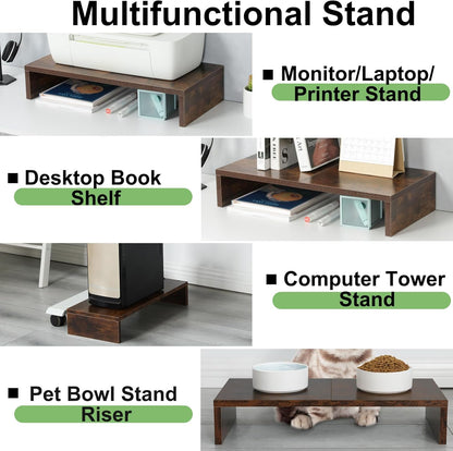 TEAMIX 20 inch White Monitor Stand Riser, Wood Desktop Stand for PC/TV/Laptop/Printer, White Monitor Riser with Storage, Computer Stand with Keyboard Organizer
