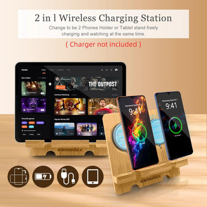 Bamboo Charging Station for Multiple Devices, Cable Management Box for Power Strip, USB Charger & USB Charging Hub/Station, Wood Docking Station Desktop Organizer Bedside Table Organizer