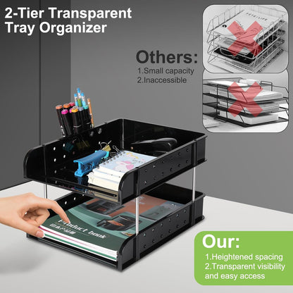 Letter Tray, Desk Organizer Tray, A4 Plastic Paper Tray Organizer for Desk, Stackable Rectangular Inbox Mail File Holder, Drawer Organizer for Desk Accessories Office School Home Supplies (Black)
