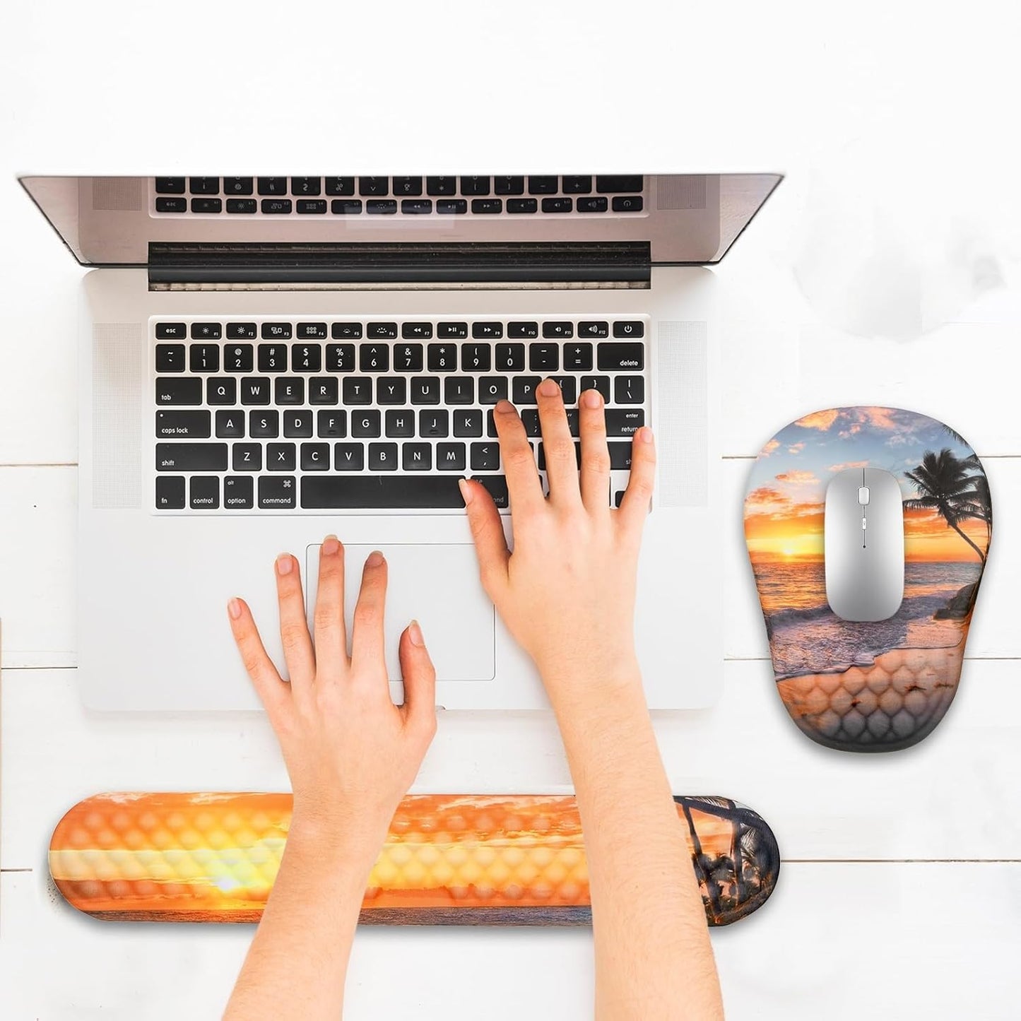 Ergonomic Mouse Pad and Keyboard Wrist Rest with Massage Design, Space-Saving Mouse Pad Wrist Support, Memory Foam Wrist Rest with Non-Slip PU Base for Computer Desk, Black