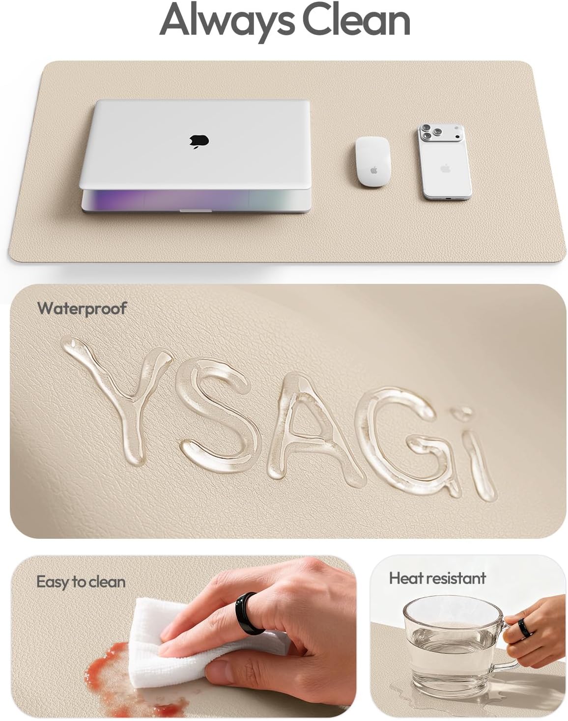 YSAGi Leather Desk Protector, Office Mat, Large Mouse Mat, Non-Slip PU Leather Blotter, Laptop Pad, Waterproof Writing Pad for Office and Home (Light Pink, 23.6" x 13.8") - Colors A