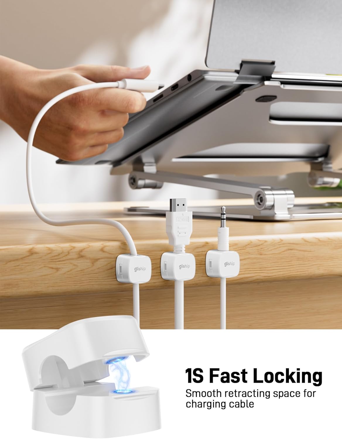 6-Pack Magnetic Cable Clips - Cell Phone Cord Holder for Nightstand, Mini Cube Cord Holder with 6 Extra Strong Adhesive Pads, USB Cable Magnetic Clip for Office Desk Home