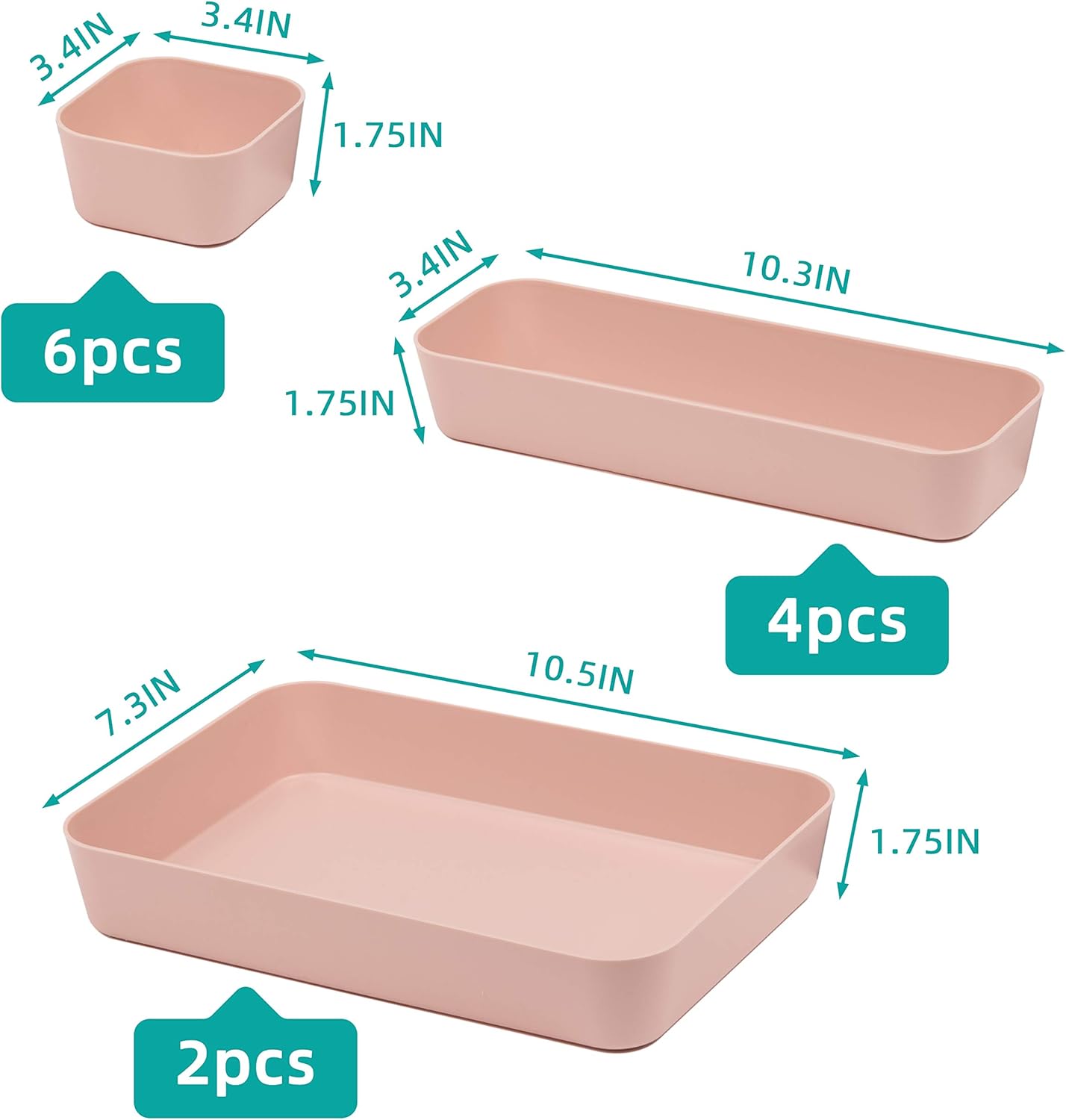 Backerysupply (9 Piece Set) Large Size Plastic Desk Drawer Organizers For Makeup Bathroom Office Kitchen Three Colors