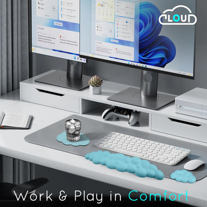 Cloud Wrist Rest for Computer Keyboard Arm Wrist Rest with Non-Slip Base Extended Wrist Rest Ergonomic Memory Foam for Keyboard and Mouse Typing Pain Relief, Office, Gaming, Computer