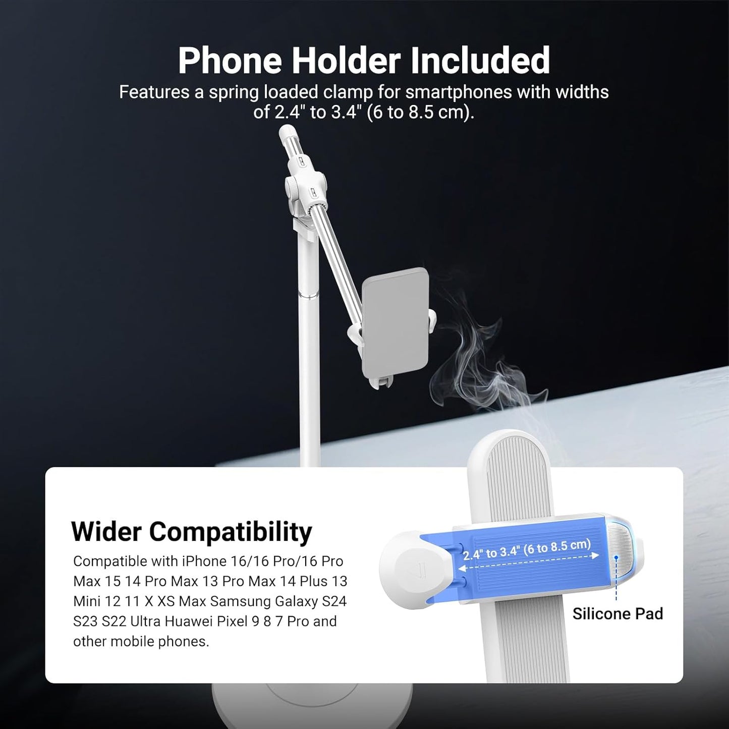 NEEWER Basics Cell Phone Stand for Desk, Adjustable Phone Holder Clamp with Weighted Metal Base, Office Table Phone Mount Compatible with iPhone 16 15 Pro Max Plus Samsung for Video Recording, ST006