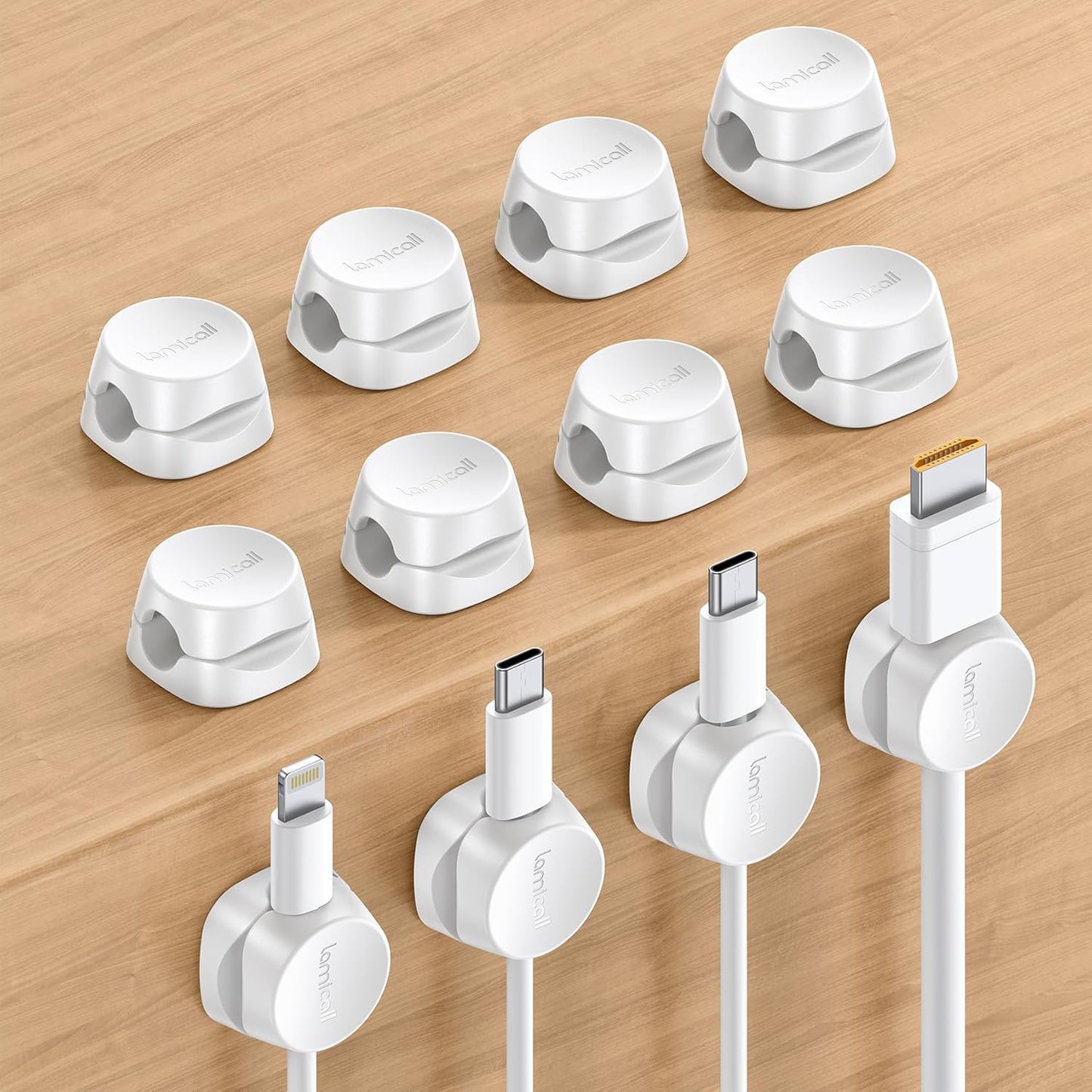8Pack Cord Organizer [1s Lock] Spring Cable Management Clips - Lamicall Desk Organizer Cord Holder, Adhesive Cable Clips, Phone Charger Wire Keeper for Nightstand Car Office Desk Accessories, White