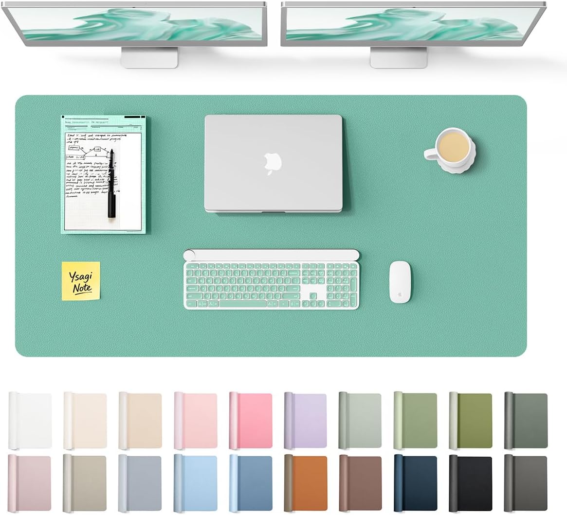 YSAGi Leather Desk Protector, Office Mat, Large Mouse Mat, Non-Slip PU Leather Blotter, Laptop Pad, Waterproof Writing Pad for Office and Home (Light Pink, 23.6" x 13.8") - Colors B