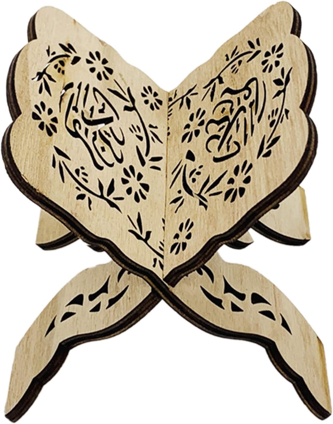 Folding Wooden Book Stand,Exquisite Engraving Muslim Book Holder,Islam Eid Quran Bible Carved Book Stand for Home Office,Religious Gift(1#)