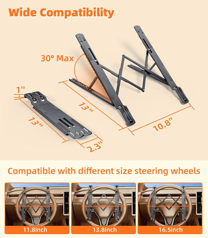 Car Laptop Mount Steering Wheel Tray Holder, Height Adjustable Car Desk for Laptop Computer Tablet, Foldable Portable Lap Laptop Stand for Car Vehicle Workstation Accessories Truck SUV Tesla