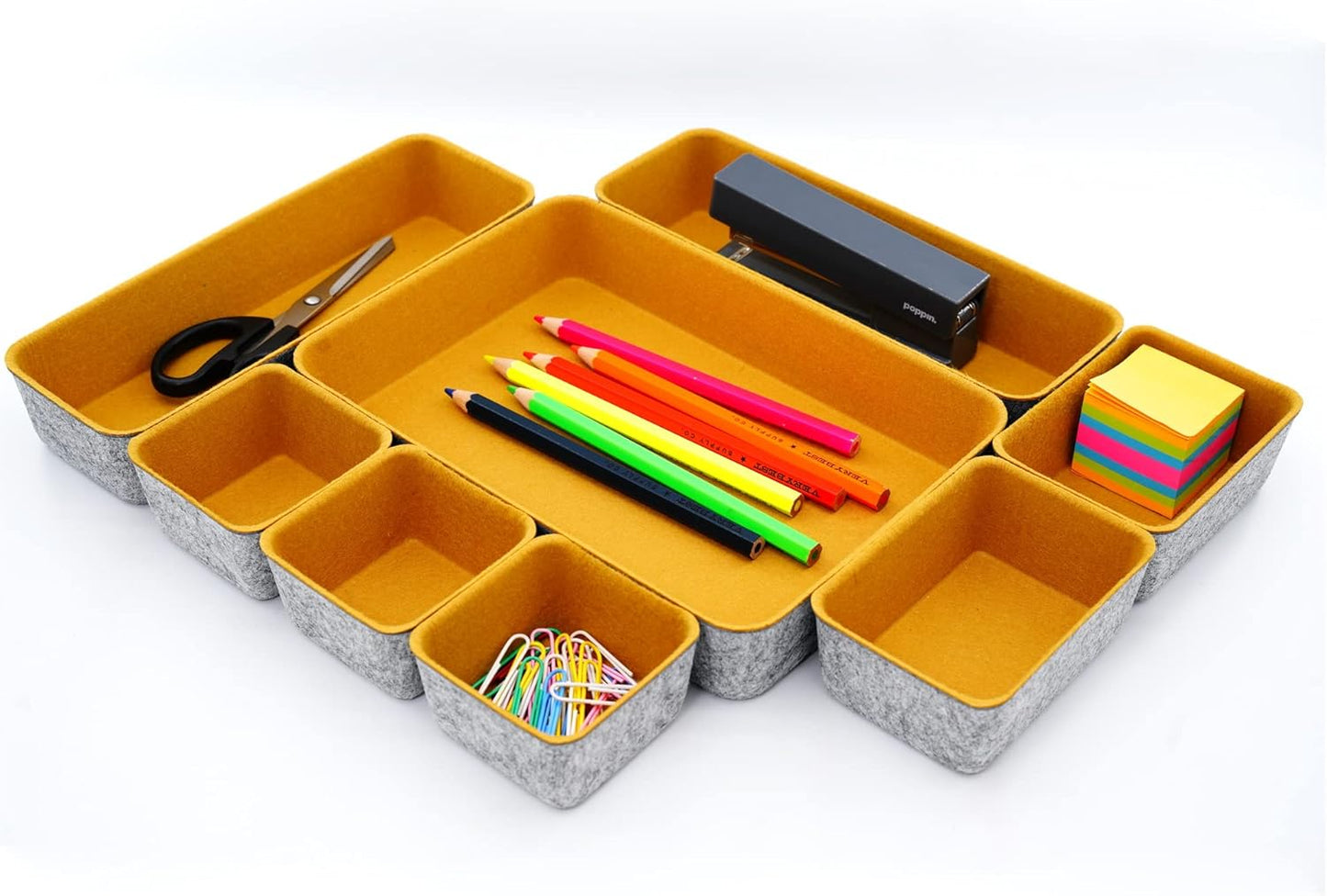 Welaxy Desk Drawer Organizer Tray Set, 8-Piece Office Drawer Organizers for Pens, Makeup, Keys, Crafts, Entryway Catchall, Decluttering Storage (Hot Pink)