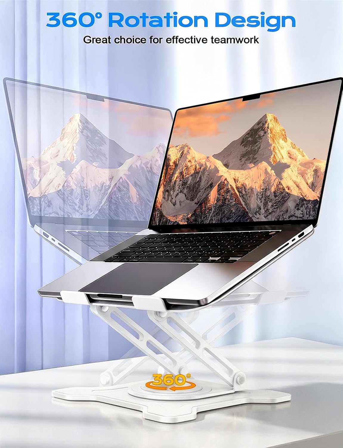 JCZT Adjustable Laptop Stand for Desk, 360° Rotating Base Ergonomic Computer Stand, Laptop Riser Foldable Protable for Office Home Fits Compatible with MacBook Pro/Air Notebook up to 10-16" Black