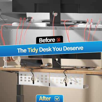 2 Pack Cable Management Under Desk Black, Cinati 32" Large Cable Management Tray, Under Desk Alloy Steel Wire Organizers, Cord Hider Tray for Office and Home - Tape or Screw Installation