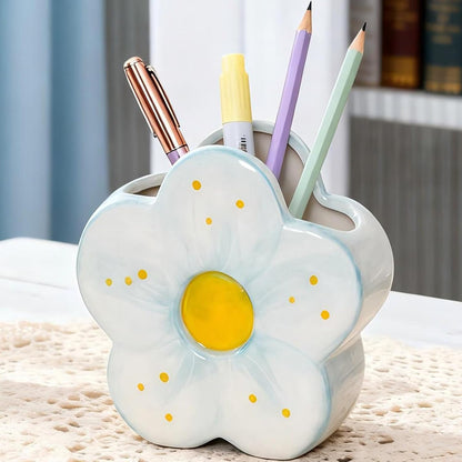 Pink Pencil Holder Pen Holder Office Desk Accessories Aesthetic Cute Flower Home Decor Makeup Brush Holder Vase Birthday Gifts for Women Vanity Toothbrush Holder Kawaii Kitchen Utensil Holder