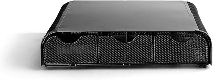 Mind Reader Monitor Stand, Ventilated Laptop Riser, Desktop Organizer, Storage, Metal Mesh, 13.25"L x 12.5"W x 3"H, Black