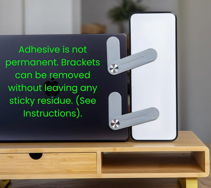 Removable Multi-Use Laptop and Monitor Memo Board; 11.8" x 4.3" Magnetic Whiteboard, Gray Brackets, Marker, Mirror, and 4 Magnets Included; Document Holder; Small Dry Erase Board; Sticky Note Holder