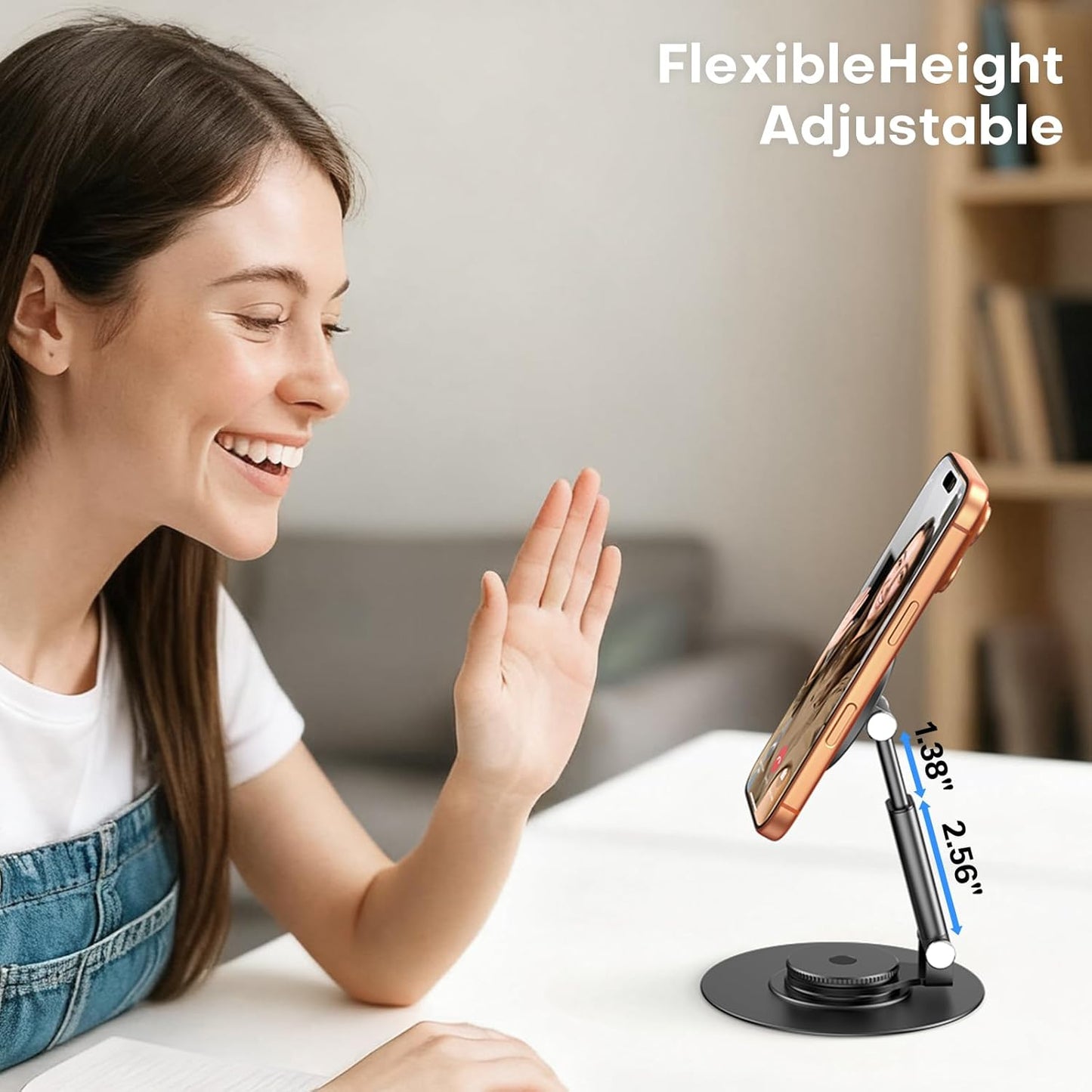 OMOTON MS05 360°Rotating Base Magnetic Phone Stand for MagSafe, [Height Adjustable] Foldable Cell Phone Stand for Desk, Office Desk Accessories for iPhone 17/16/15/14 Pro Max Air, Black