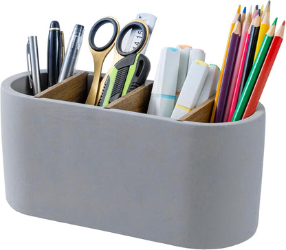 MyGift Pen Holder Pencil Holder For Desk Desktop Pen Cup Holder Gray Concrete 3.5 Inch Round Modern Office Desk Organizer