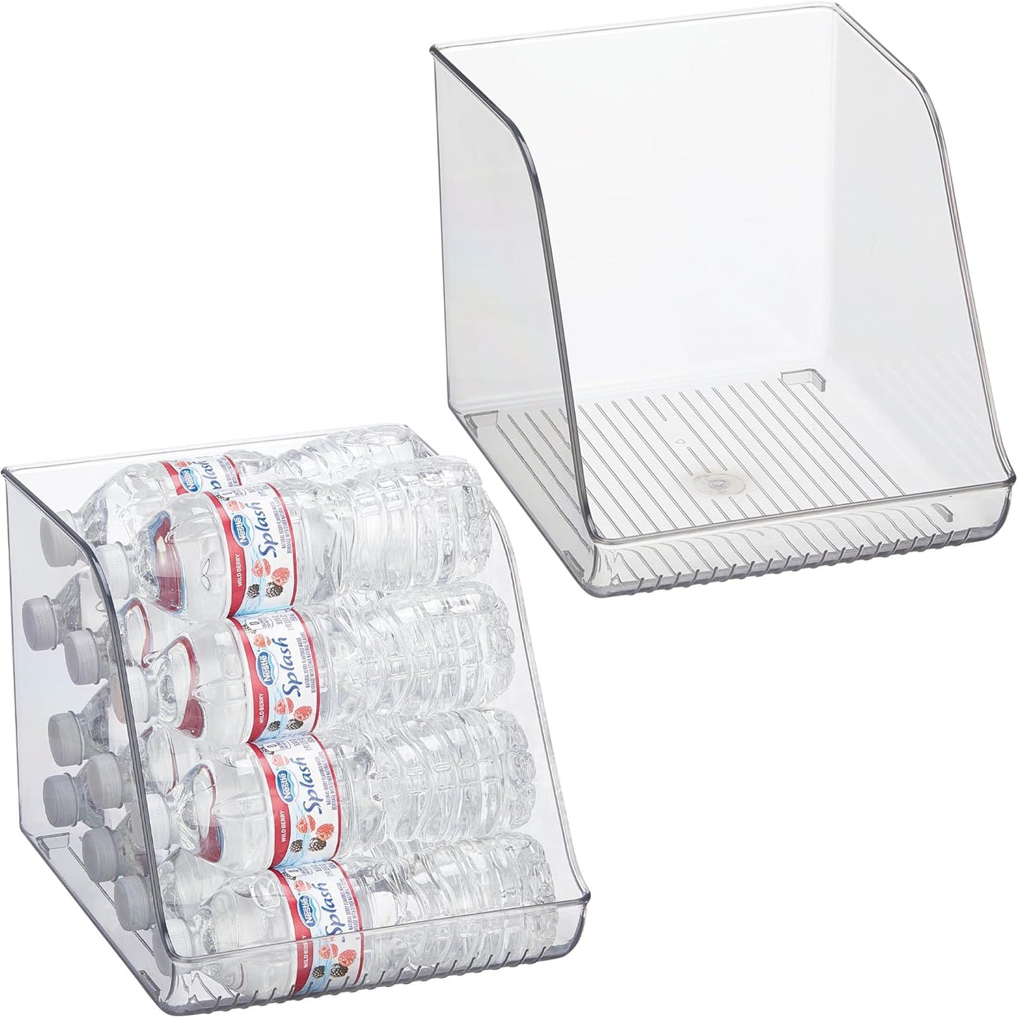 iDesign Plastic Water Bottle Organizer for Fridge, Bottle Holder for Kitchen and Pantry, Clear, 2-Pack