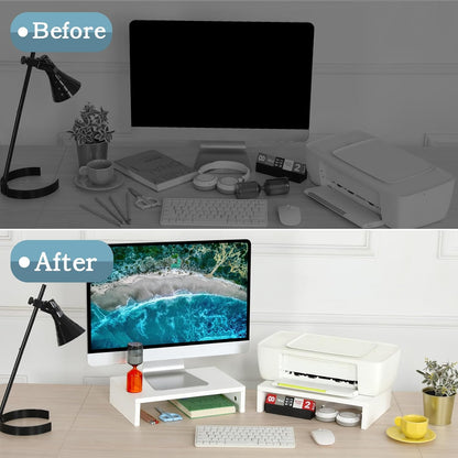 TEAMIX Wood Monitor Stand Riser-2 Pack, 2 Tier Adjustable Monitor Stand Dual Monitor Riser for 2 Monitors/Laptop/PC Black Computer Stand for Desk