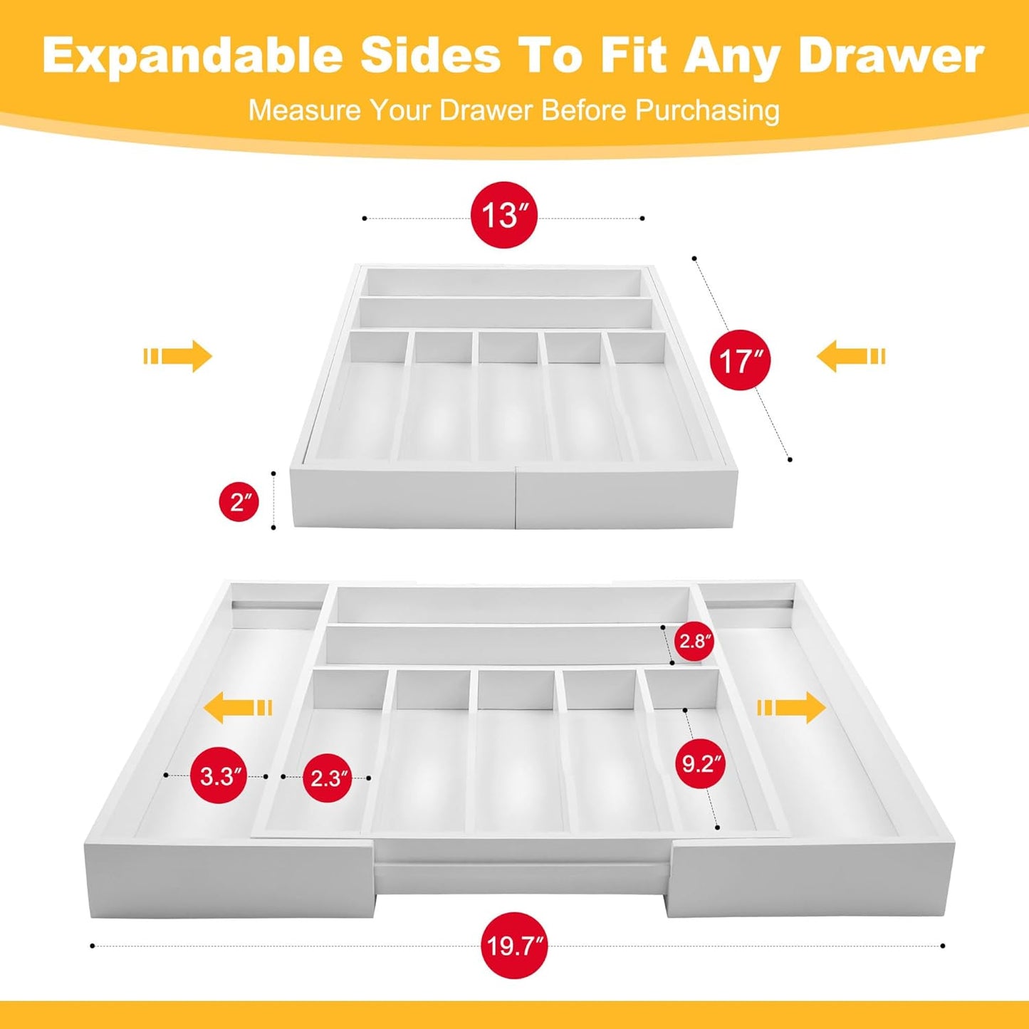 Expandable Bamboo Kitchen Drawer Organizer for Cutlery and Utensils, Adjustable Bamboo Wood Cutlery Tray in Drawer for Flatware and Silverware in Kitchen, (Natural)