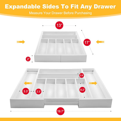 Expandable Bamboo Kitchen Drawer Organizer for Cutlery and Utensils, Adjustable Bamboo Wood Cutlery Tray in Drawer for Flatware and Silverware in Kitchen, (Natural)