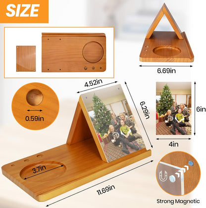 Wood Desktop Book Stand for Reading Rest Birthday and Mothers Day Gifts, Book Page Holder Thumb Bookmark,Magnet Couple Photo or Note, Book Accessories, Triangle Book Nook with Cup for Book Lovers