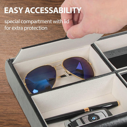 Valet Tray,Nightstand Desk or Dresser Organizer, Catch-All for Keys, Phone, Wallet, Coin, Jewelry, and More (Black / 10.34 x 2.15 x 8.19 inches) JackCubeDesign - :MK158