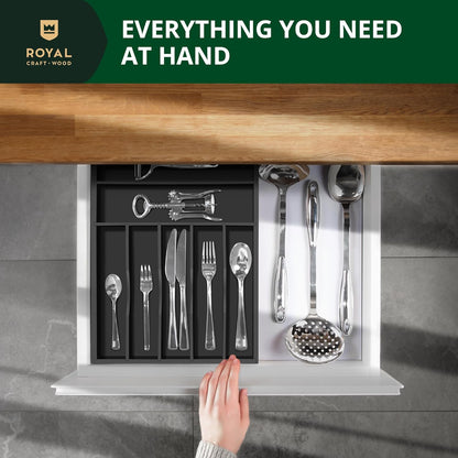 ROYAL CRAFT WOOD Luxury Bamboo Kitchen Drawer Organizer - Silverware Organizer, Utensil Holder & Cutlery Tray Drawer Dividers for Flatware (9 Slot, Natural)