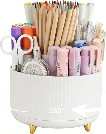 Camelmother Pen Holder For Desk With 5 Slots 360°Rotating Pencil Holder Makeup Organiezr Teacher Supplies Office decor (purple)