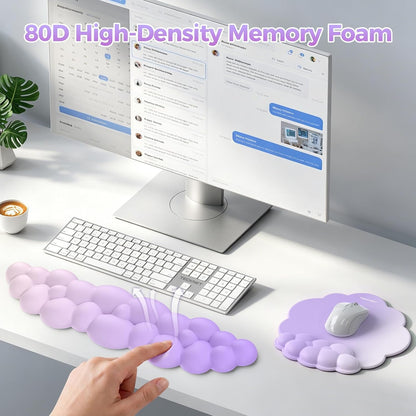 TECKNET Cloud Mouse Pad with Wrist Rest, Ergonomic Cloud Wrist Rest with Non-Slip Base, PU Leather Memory Foam Mouse Pad Wrist Support for Keyboard and Mouse, Pain Relief for Typing, Gaming, White