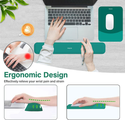 MOSISO Wrist Rest Support for Mouse Pad&Keyboard Set, Rectangular Ergonomic Mousepad Non-Slip Base Home/Office Pain Relief&Easy Typing Pad with Neoprene Cloth&Raised Silicone Lining, Green