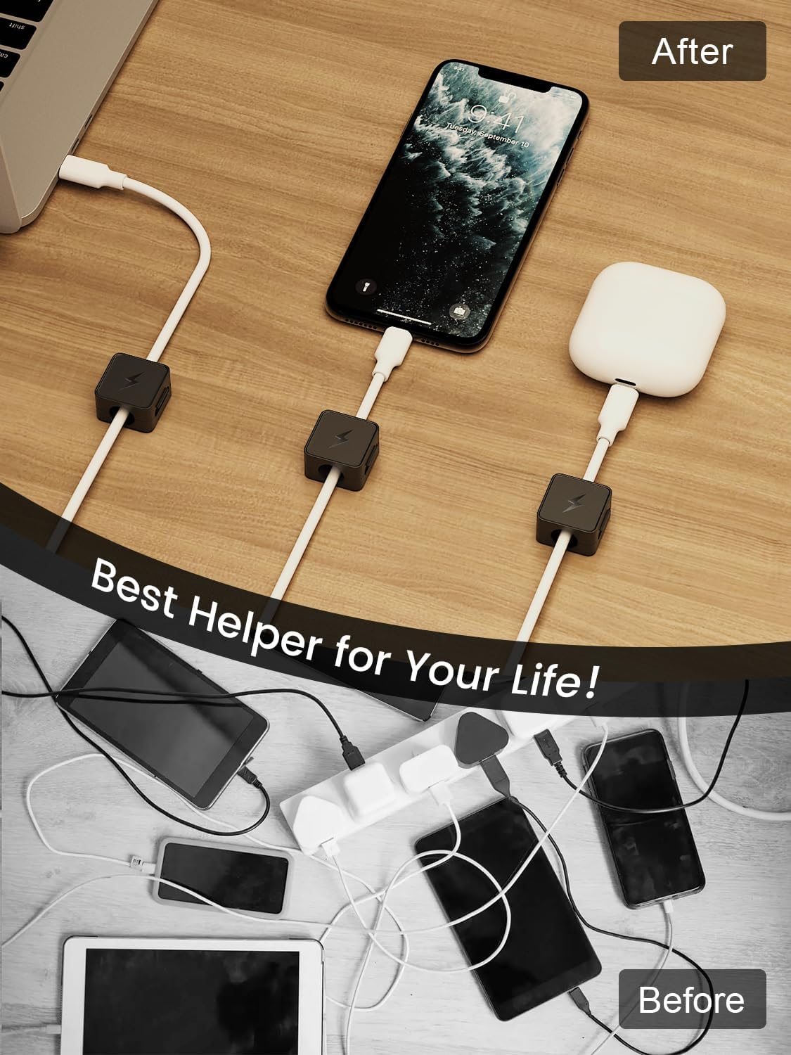 8 Pack Magnetic Cable Clips, Phone Cord Holder for Nightstand, Under Desk Cable Management, Canisflax Adhesive Wire Charging Cord Organizer Keepers Holder for Home Office Car Wall Desktop