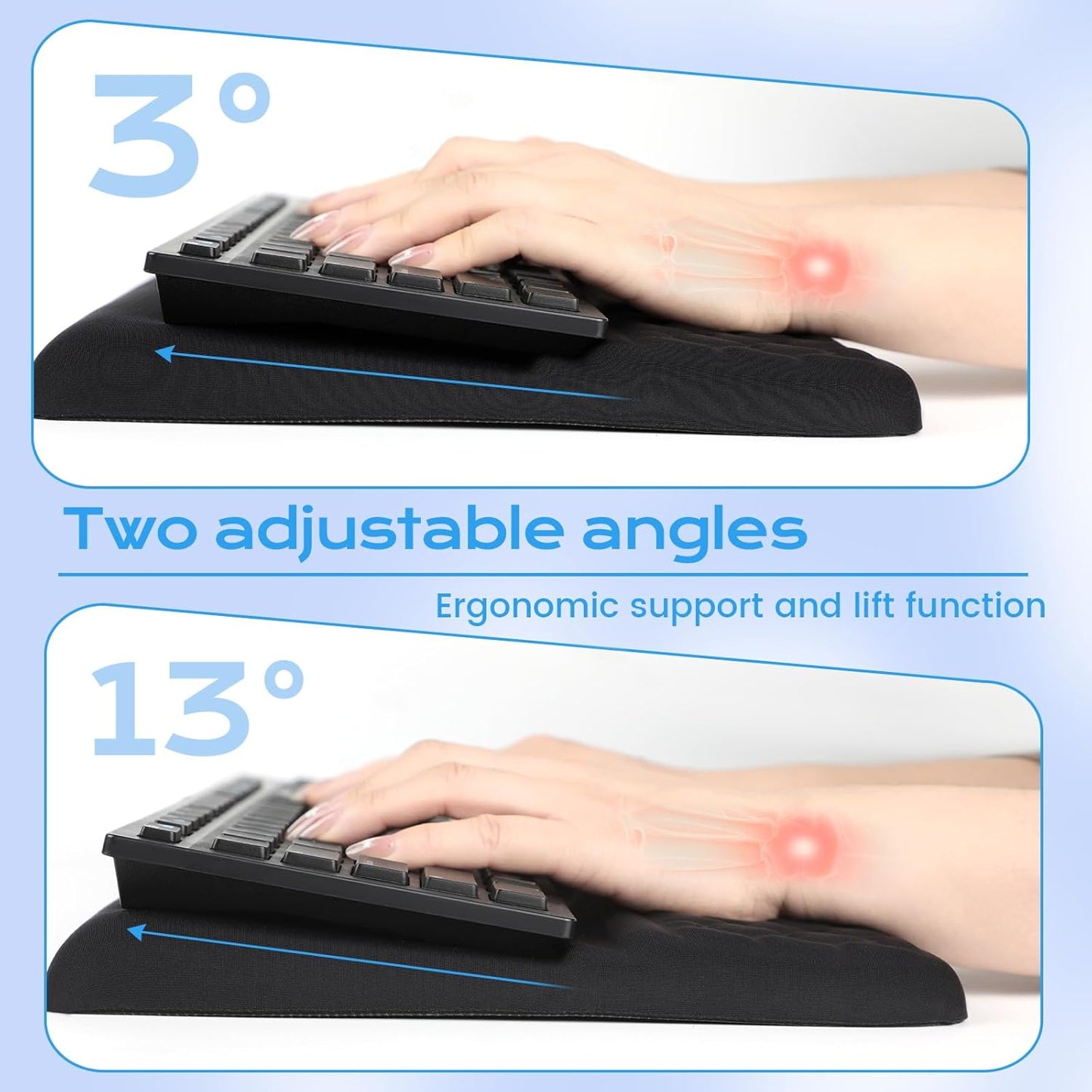 Keyboard Wrist Rest with Ergonomic Height - Computer Keyboard Stand & Soft Cushioned Pad for Wrist Pain Relief - Non-Slip Typing Support for Office, Gaming & Home (Black)