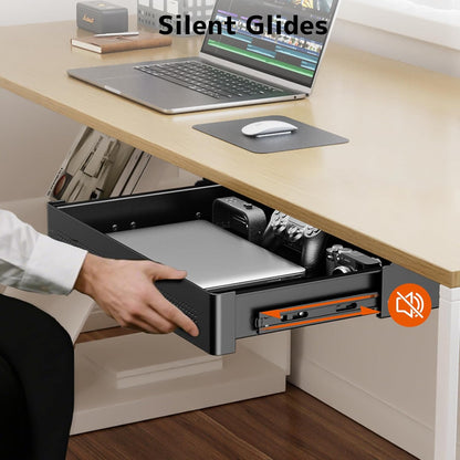 PUTORSEN Under Desk Storage Drawer 15.74" Wide - Smooth Slide Out Organizer for Standing Desk & Home Office,Max Load 17.6 lbs,Quiet Glide, White