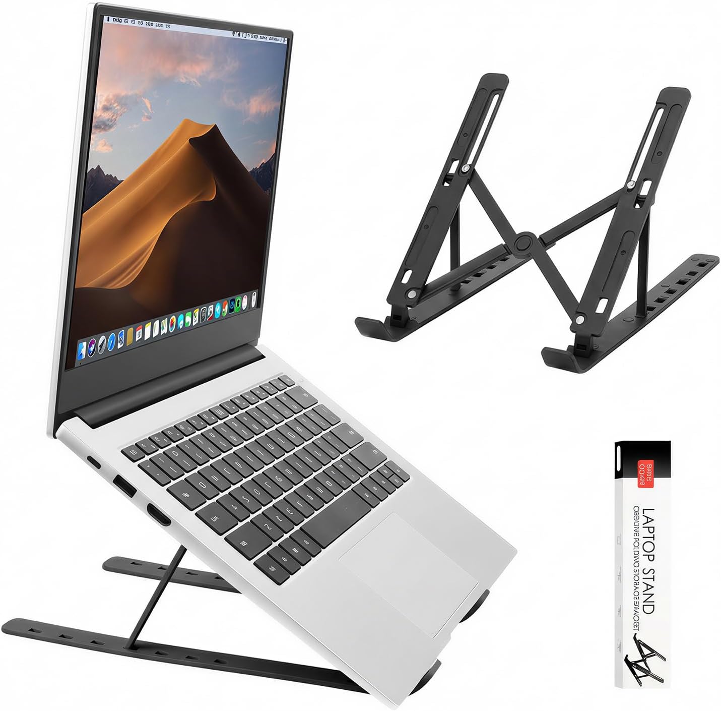 Laptop Stand for Desk, Ergonomic Design Adjustable Aluminum Foldable Portable Computer Stand, Compatible with MacBook Air Pro, HP, Lenovo, Dell, More 10-15.6" Inch and Tablets