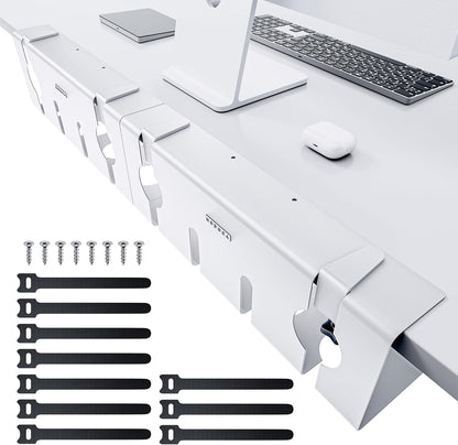 NODOCA No Drill Under Desk Cable Management Tray, 14'' Wire Management, Punch-Free Clamp on, Metal Cable Tray, Wire Organizer Under Desk, Under Desk Basket for Office and Home, Black