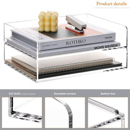 HeZone Paper Organizer, 2 Tier Stackable A4 Size Acrylic Letter Tray, Office/Home/School Organization - Clear