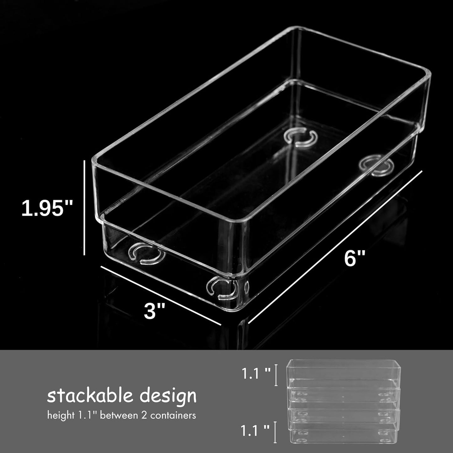 LotFancy Clear Drawer Organizers, 12” x 3” x 2”, Set of 3, Drawer Organizer Trays for Desk, Plastic Storage Bins for Bathroom, Makeup, Utensils, Stackable