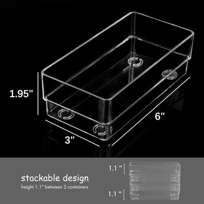 LotFancy Clear Drawer Organizers, 12” x 3” x 2”, Set of 3, Drawer Organizer Trays for Desk, Plastic Storage Bins for Bathroom, Makeup, Utensils, Stackable