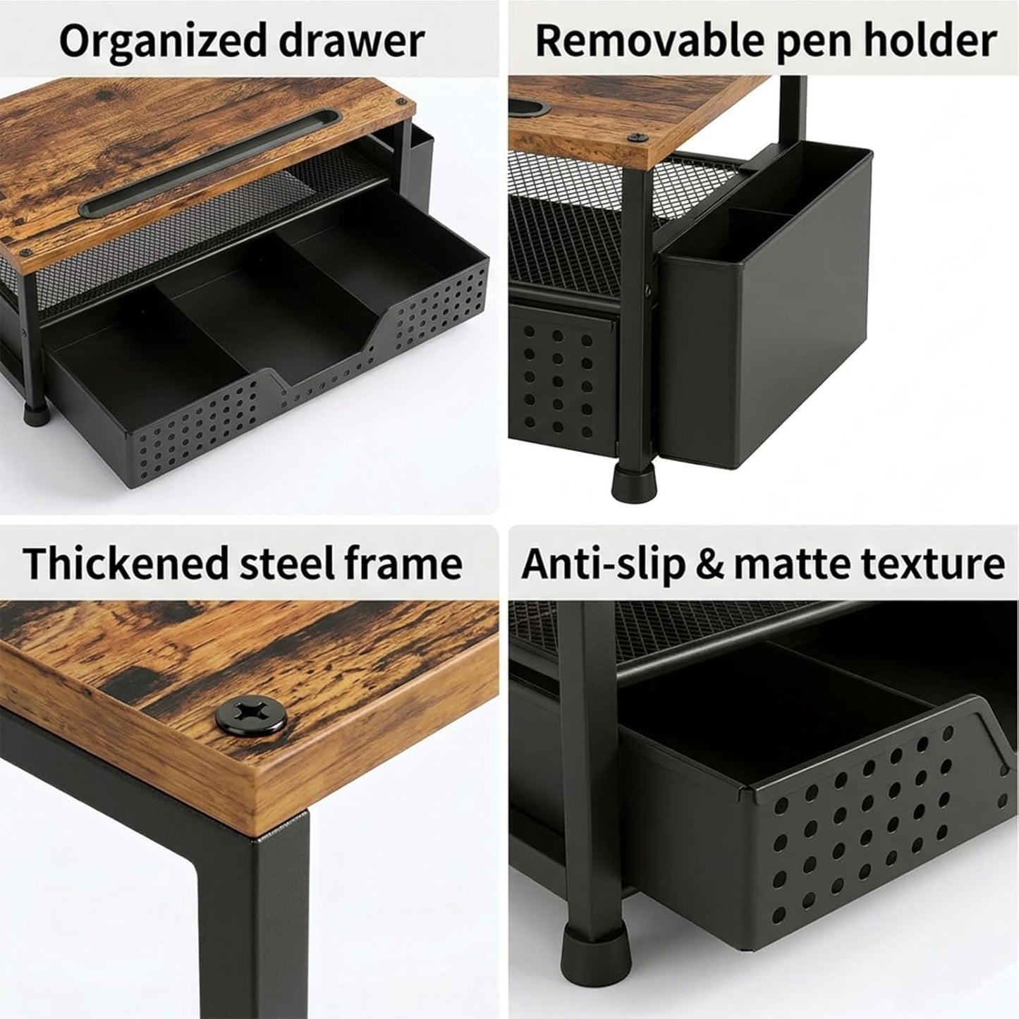 ECOLOVI Desk Organizer and Accessories, 2-Tier Computer Monitor Stand Rise with Storage Drawer & 2 Pen Holders, Laptop & Printer Stand for Desktop, Workspace Organizers for Office Supplies (Blue)