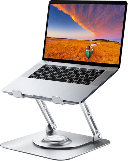 JOYEKY Laptop Stand for Desk, Adjustable Computer Stand with 360° Rotating Base, Ergonomic Laptop Riser for Collaborative Work, Foldable & Portable Laptop Stand, fits for All 10-16" Laptops (Grey)