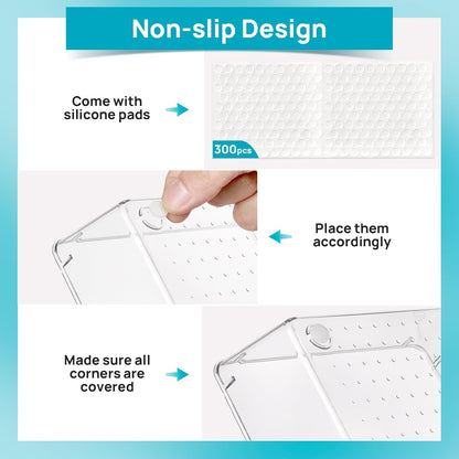 Vtopmart 66 PCS Clear Plastic Drawer Organizer Bins, 4-Size Versatile Bathroom and Vanity Organizer Trays, Acrylic Storage Containers for Makeup, Jewelry, Toiletry, Kitchen Utensils and Office Supply