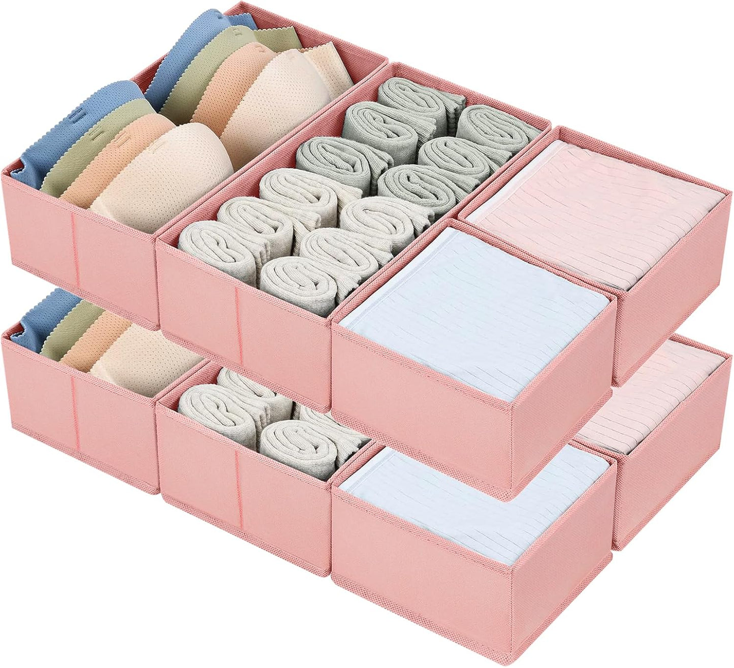 DIMJ Drawer Organizers Clothes, Dresser Organizer Bins for Baby Clothes,Underwear and Sock, Fabric Closet Organization and Storage Boxs, Drawer Dividers for Nursery, Clothing, Tie - 4 Pack, Beige