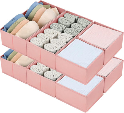 DIMJ Drawer Organizers Clothes, Dresser Organizer Bins for Baby Clothes,Underwear and Sock, Fabric Closet Organization and Storage Boxs, Drawer Dividers for Nursery, Clothing, Tie - 4 Pack, Beige
