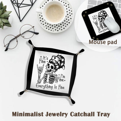 Inspirational Gifts for Women Jewelry Valet Tray, Motivational Positive Affirmations Gifts for Women, Blue Retro Nightstand Desk Accessories PU Leather Tray Organizer for Jewelry Rings Watches