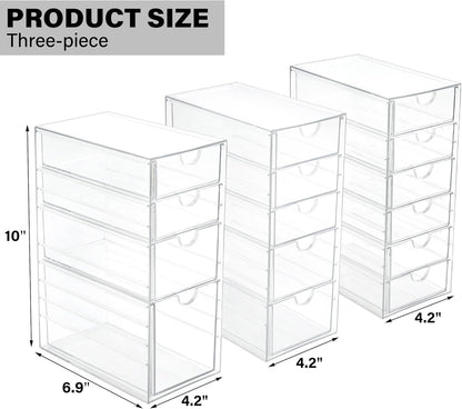 Prsildan Acrylic Makeup Organizer, 2 Pack Stackable Storage Drawers with 6 Drawers for Office Desk Vanity Craft Room Clear Drawer Organizers for Hair Accessories Art Supplies Cosmetics Modular System