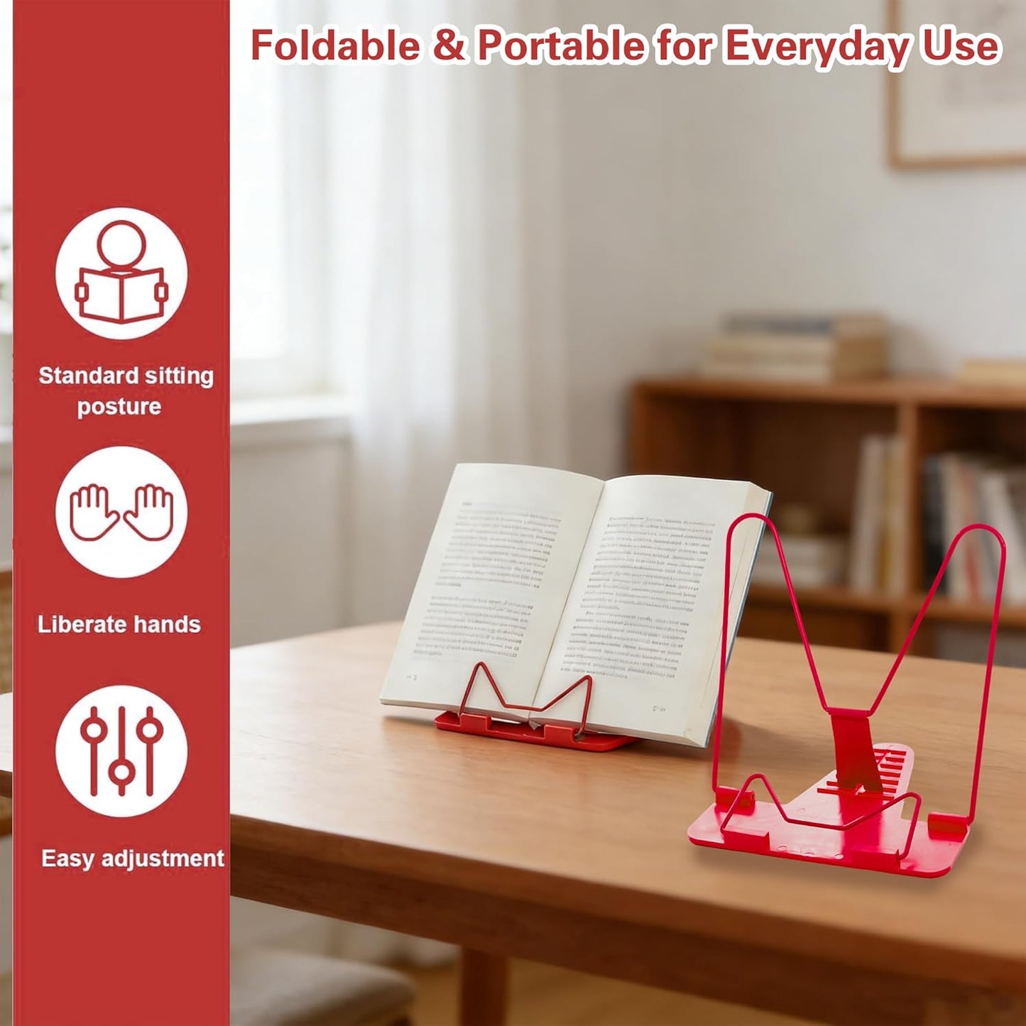 Metal Book Stand for Reading & Desk Use, Book Holder for Cookbooks, Textbooks, Flat Panel & Mobile Phone, Multi-Purpose Reading Stand for Students & Study (Blue)