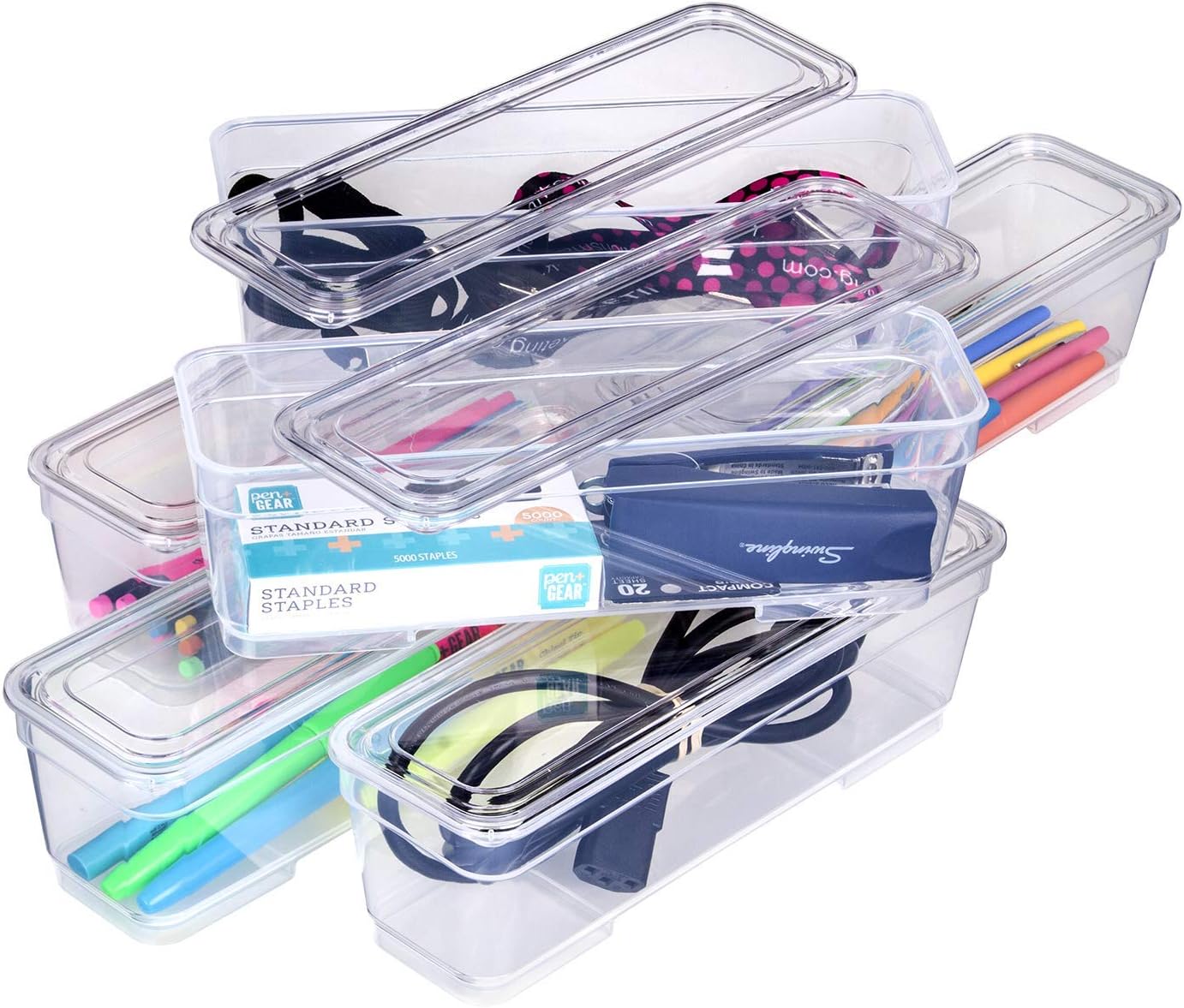 Best Kept 6 Bin Pack, Long Home Organizer Storage Boxes with Lids, Translucent Clear