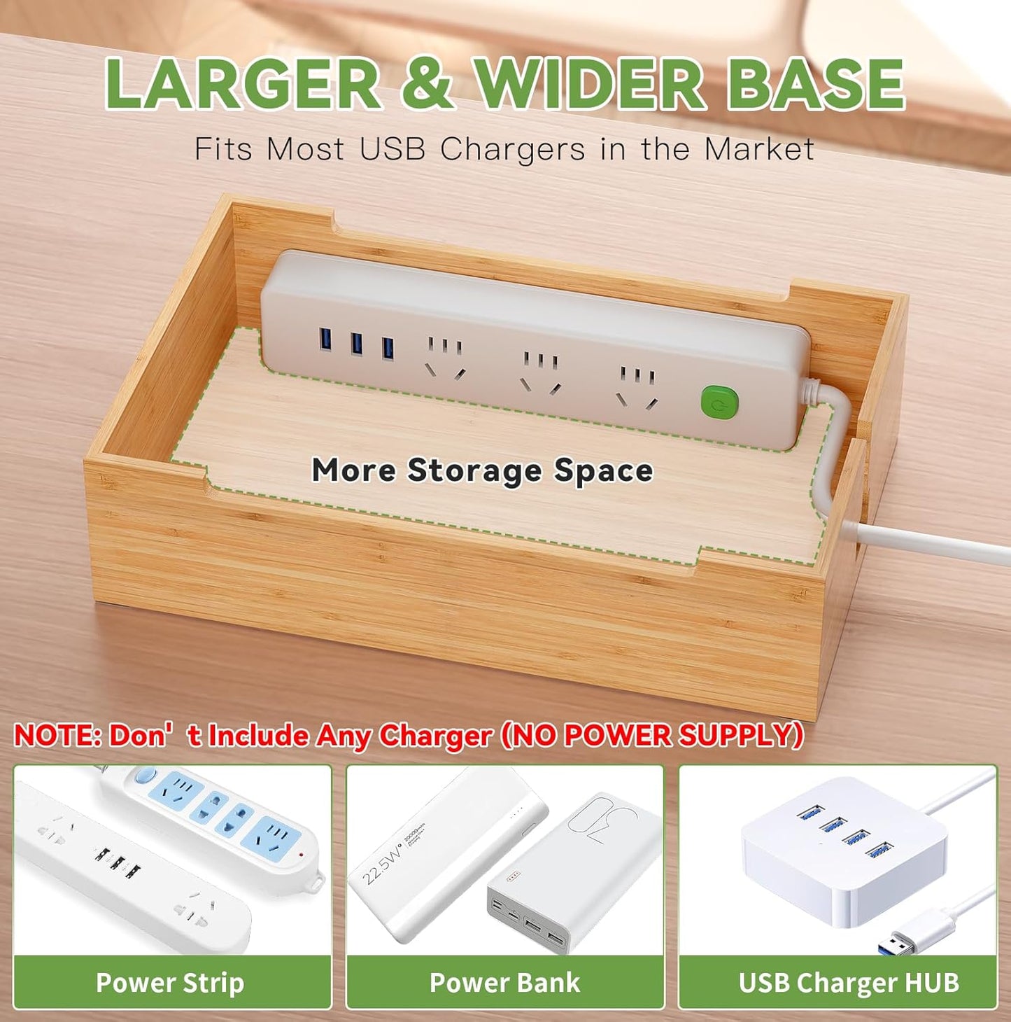 Pezin & Hulin Bamboo Charging Station for Multiple Devices, USB Charger Dock Organizer, with Power Supply (10 Ports HUB), 6 Cables, Cable Management Organizer for Cell Phones, Tablets -Natural+White
