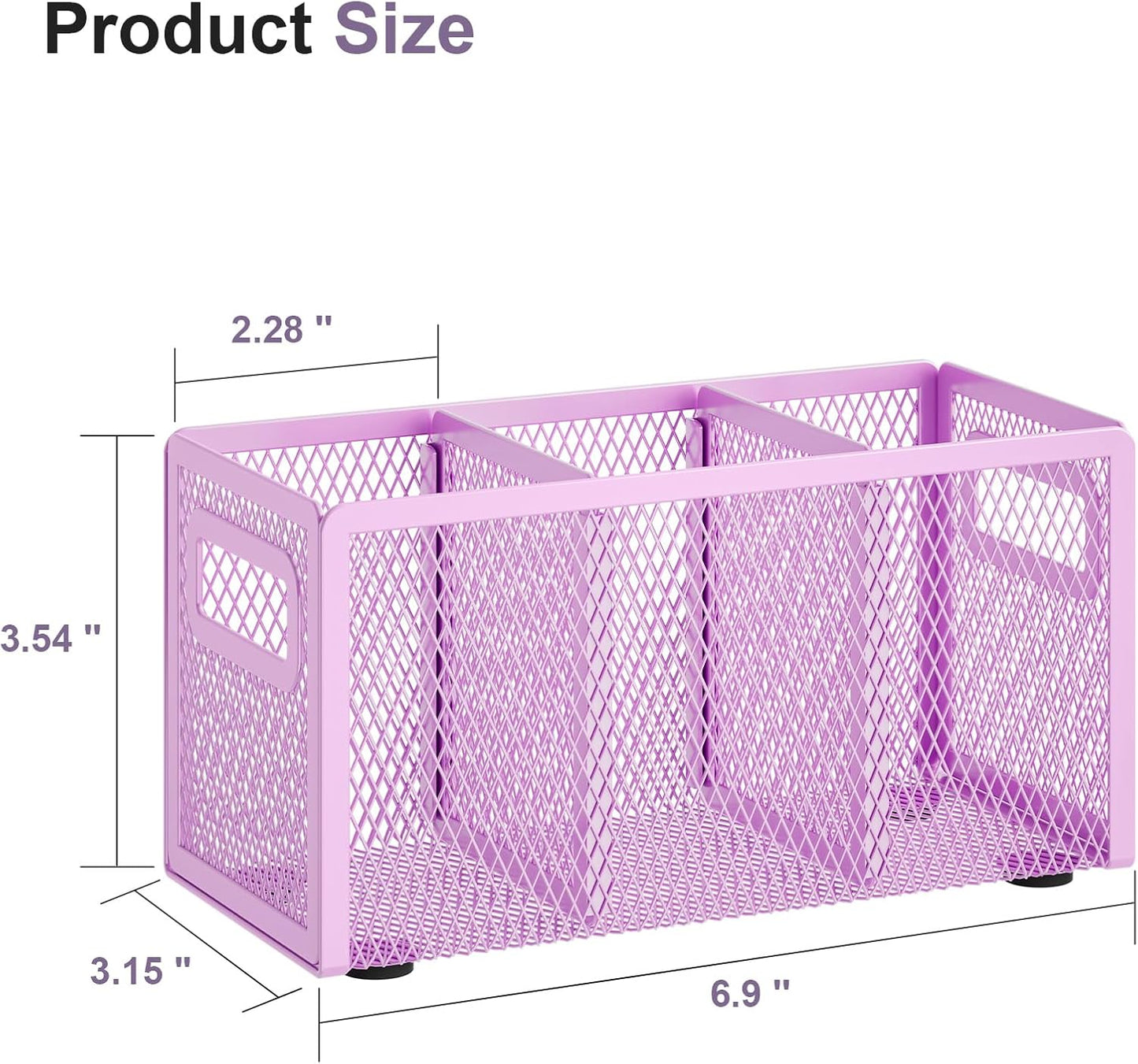 Marbrasse Mesh Pen Holder for Desk,Pencil Holder Desk Organizer 3 Adjustable Compartments,Pencil Cup with Handle Perfect for Classroom, Office, Home,Makeup,Art (Black)